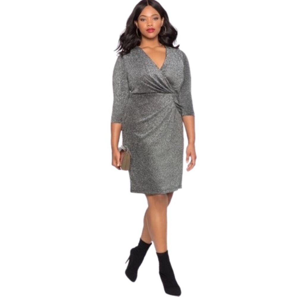 Eloquii Draped Front Metallic Shimmer Wrap Dress
